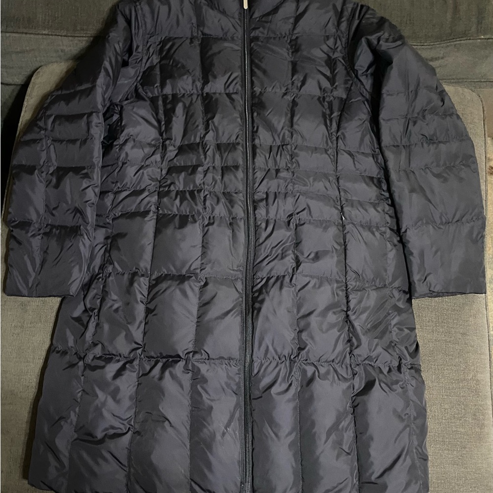 EUC Lands' End Black Down Puffer Jacket Long Quilted Design 1X 16W-18W